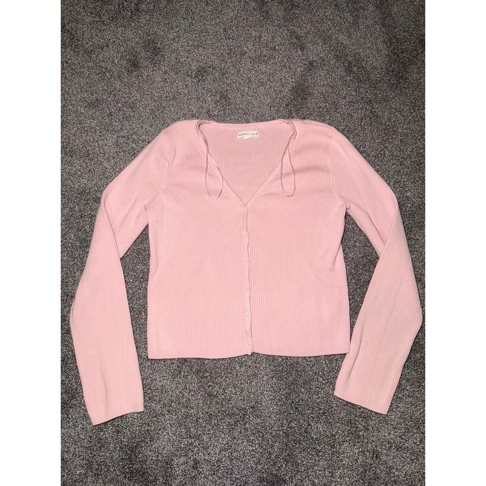 Aeropostale Women's Pink Semi-Cropped Button-Front Long Sleeve Shirt - XL